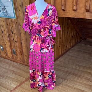Fig and Flower size PXL petite XL NWT NEW Vibrant Pink Floral Maxi Dress